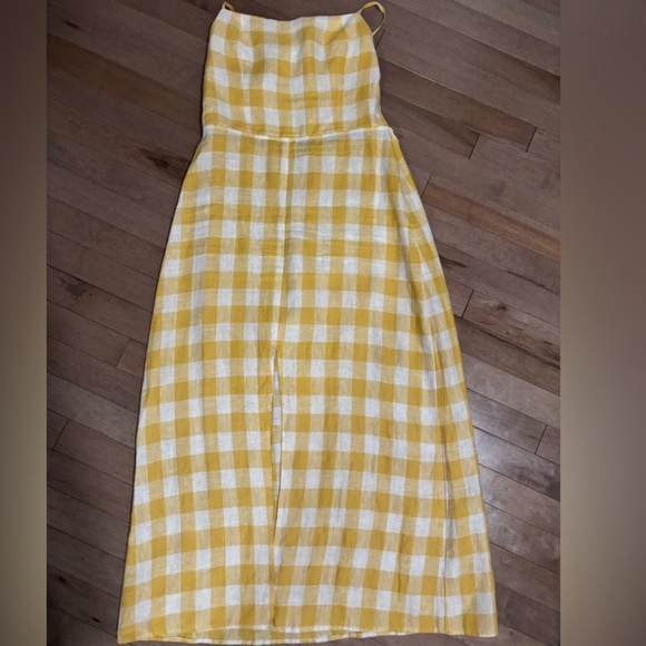 Reformation Nia Linen Midi Dress Open Back Yellow Dandelion Check Gingham - Picture 5 of 13